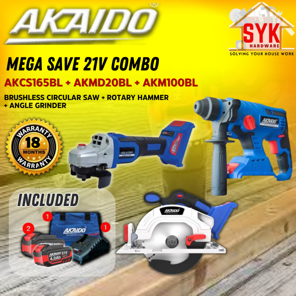 SYK Akaido AKCS165BL AKMD20BL AKM100BL Combo Set Cordless Rotary Hammer ...