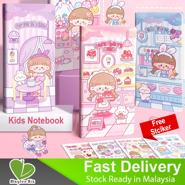 88 Sheets 176 Page Kid Cartoon Notebook Free stickers set soft paper ...