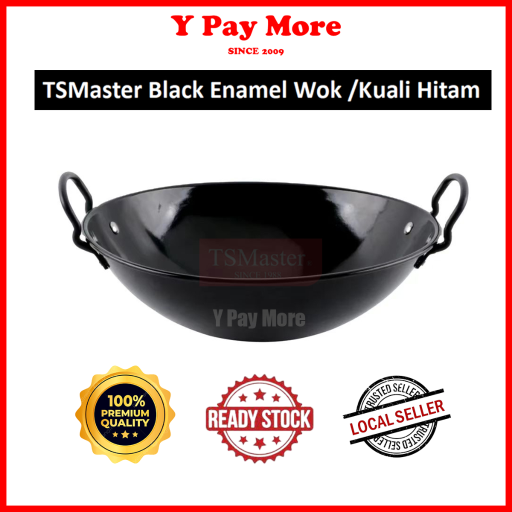 TSMaster Enamel Wok Double Handle Thick Kuali Besi Kuali Hitam Chinese