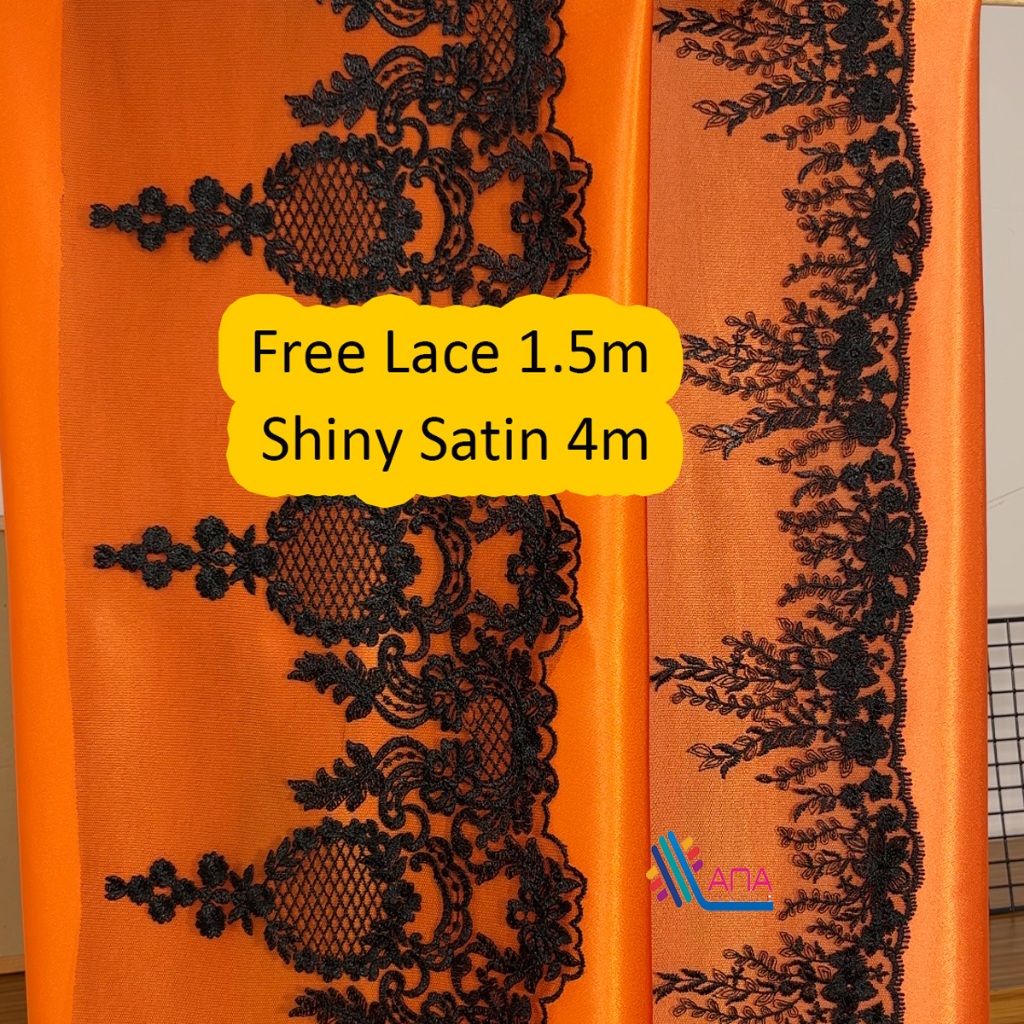 【FREE LACE】Orange Green Sepasang Shiny Satin Kain Pasang Terkini Hot ...