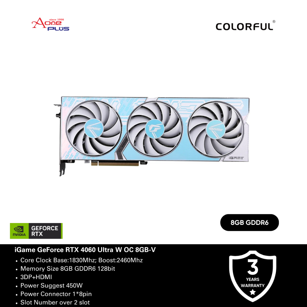 (AONE PLUS SS2) Colorful iGame GeForce RTX 4060 Ultra W OC 8GB-V ...