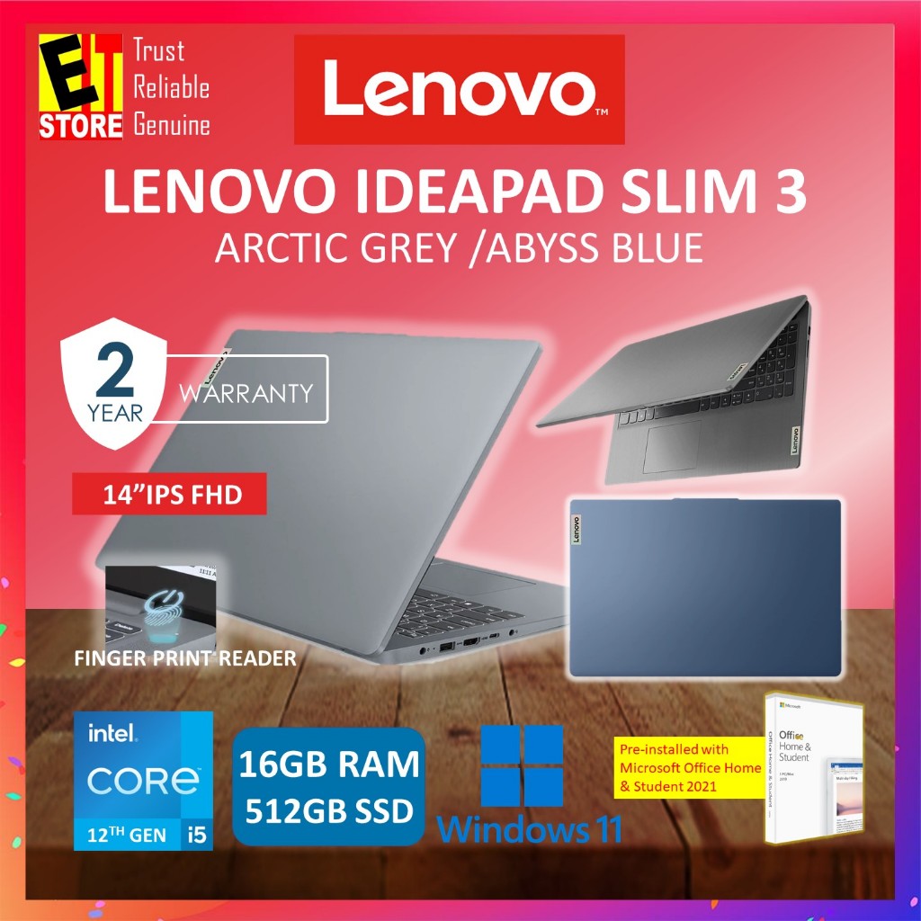 LENOVO IDEAPAD 3 IPS3 LAPTOP (INTEL i5-12450H/16GB /512GB/14" IPS FHD ...