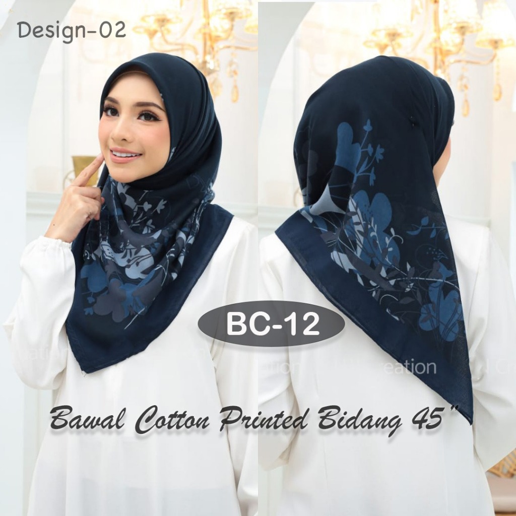 Tudung Bawal Cotton Printed Bidang 45 | Bawal Premium Cotton | Bawal ...