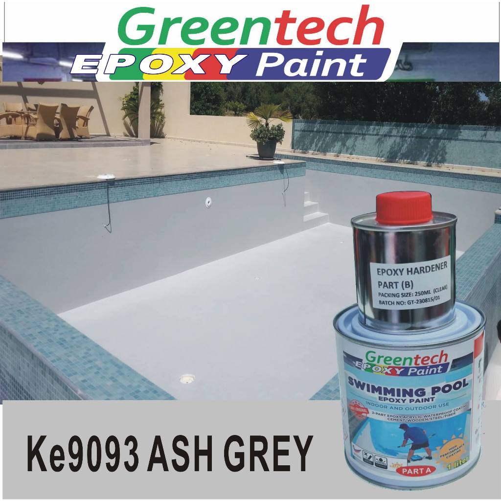 KE9093 ASH GREY ( 1L ) Swimming Pool Epoxy Paint, Cat Kolam High