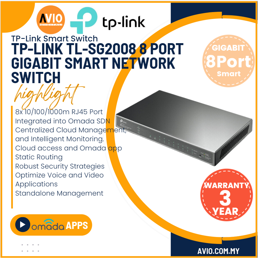 TP-LINK Tplink 8 Port Gigabit RJ45 Ethernet LAN Omada Smart IP Network ...