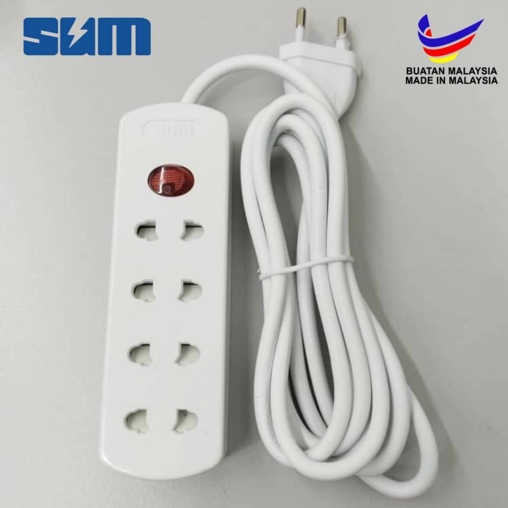 SUM 2 Meter, 2 Pin Multi Socket Extension with Neon Switch 4,5 Way ...