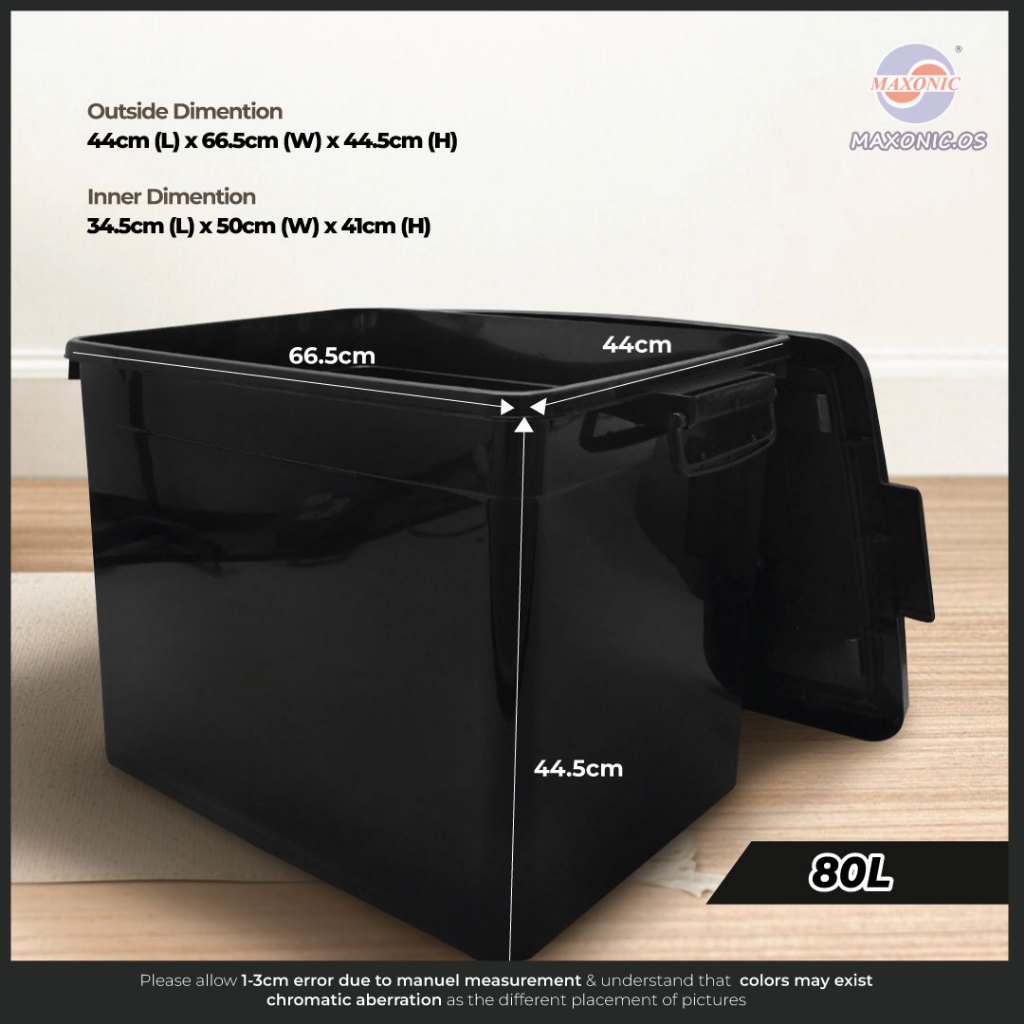 MAXONIC 46L/80L BLACK PLASTIC STORAGE BOX | KOTAK SIMPANAN PLASTIK ...