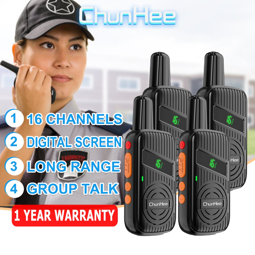 Chunhee Mini Walkie Talkie Digital Woki Toki for Elderly/Kids 1.5 Miles Range 16 Channel 4 Units