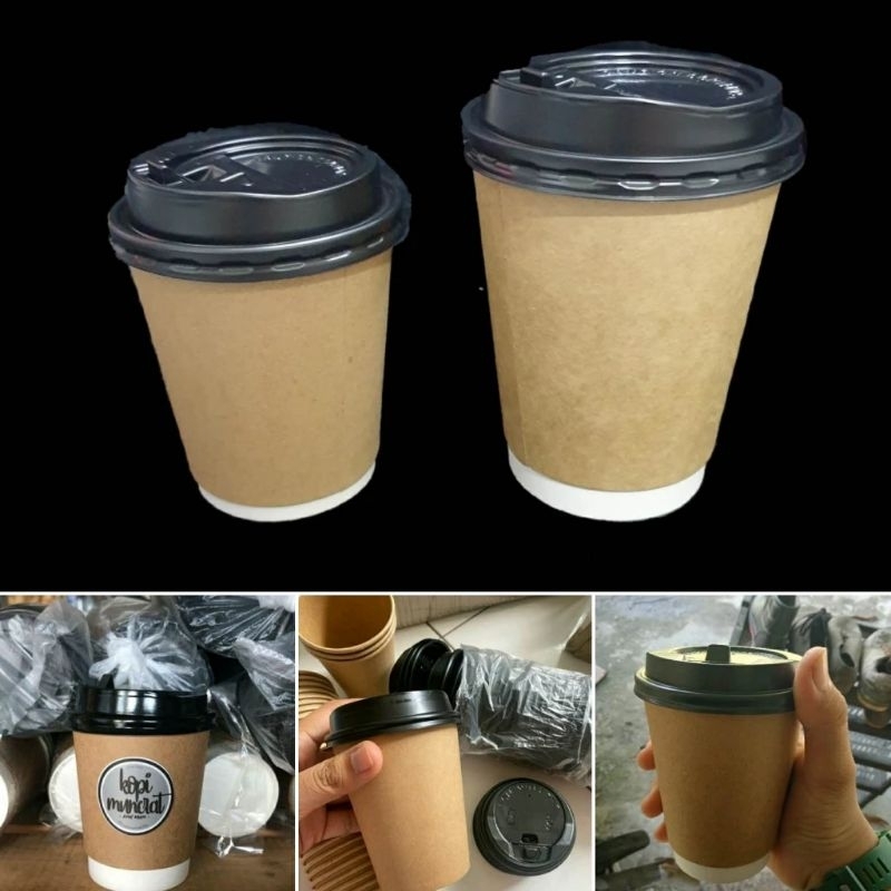 ☕50PCS☕Double Wall Hot Cup / Brown Kraft Double Wall Cup / Coffee Paper ...
