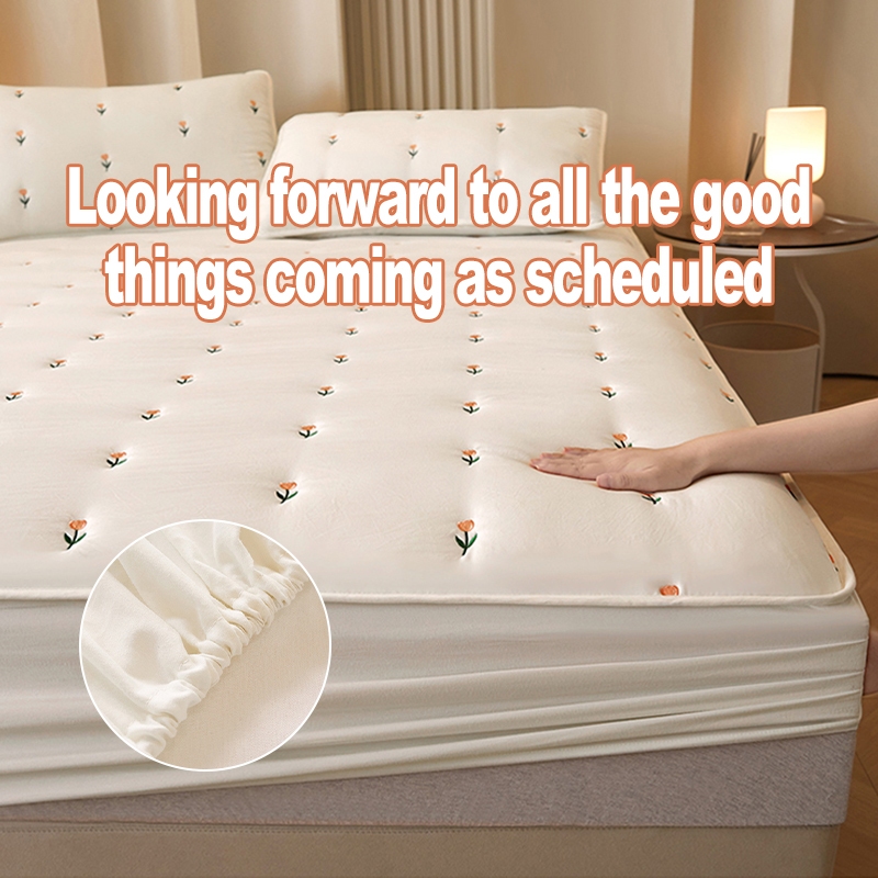 Soybean Fiber Cotton Fitted Sheet Solid Color Embroidery High Grade Bed