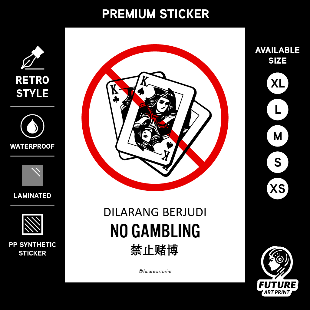 No Gambling. Dilarang Berjudi. 禁止赌博. Premium Sticker Sign Notice ...