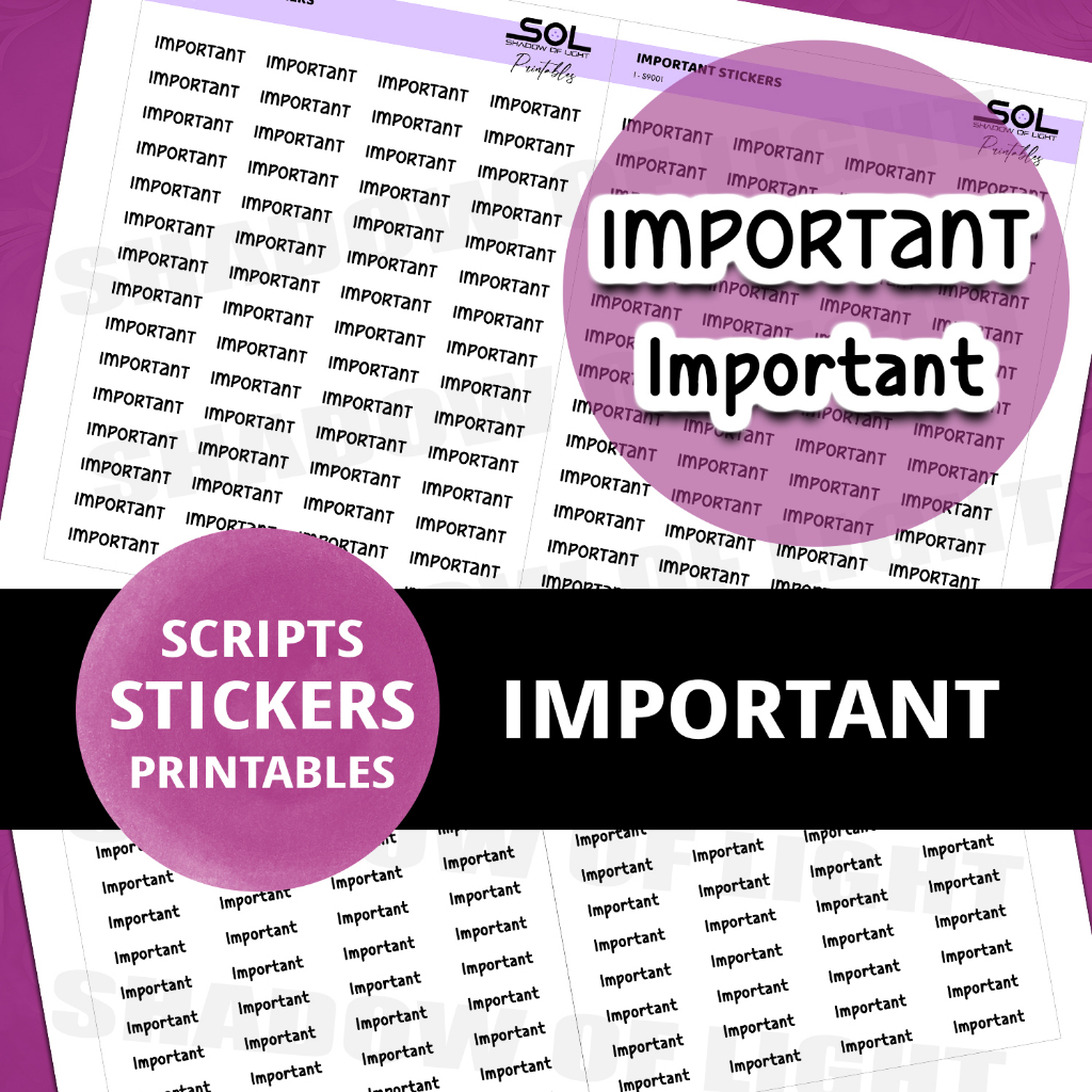 Printable Important Script Stickers Pdf Happy Planner Stickers