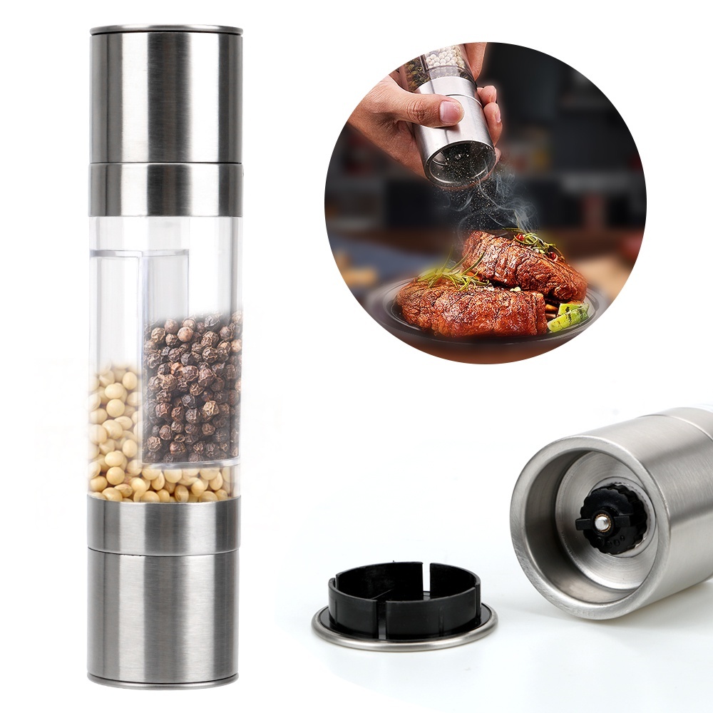 Kitchen Bliss Premium Copper Stainless Steel Salt And Pepper Grinder Set - Short Glass Shakers - Adjustable Coarseness Mills - Refillable With