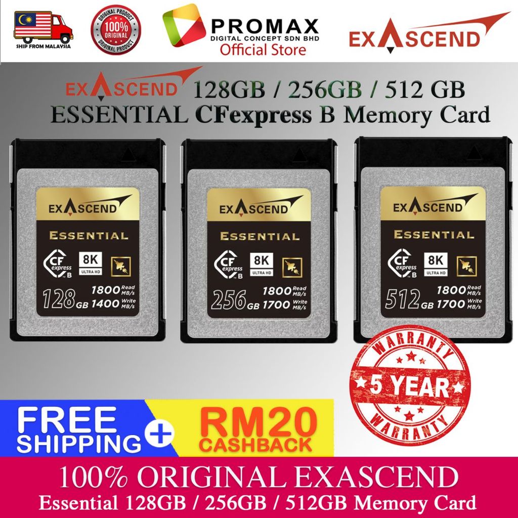 EXASCEND ESSENTIAL 128GB/256GB /512GB CFexpress MEMORY CARD TYPE-B ...
