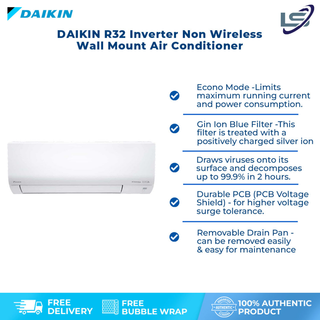 DAIKIN 2HP R32 Inverter Non Wireless Wall Mount Air Conditioner FTKF50BV1MF3WMYL0 / RKF50AV1M