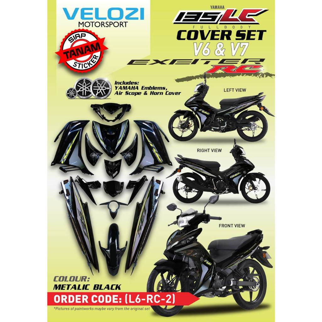 Coverset Yamaha Lc Lc V V Exciter Rc Matelic Black Yellow L Rc Siap Tanam Original