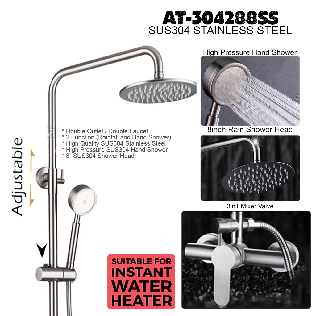 SUS304 Stainless Steel Rain Shower Set Rainfall High Pressure Hand ...