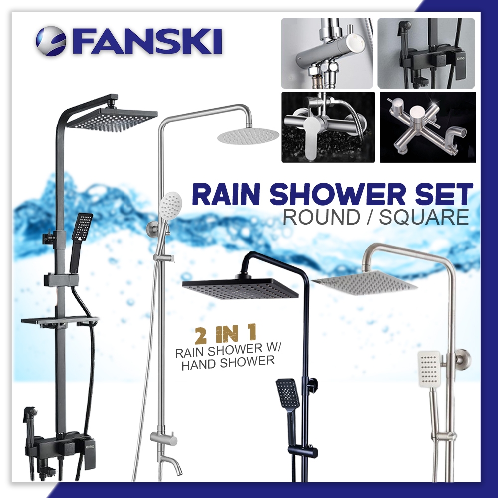 SUS304 Stainless Steel Rain Shower Set Rainfall High Pressure Hand Shower Set Water Heater