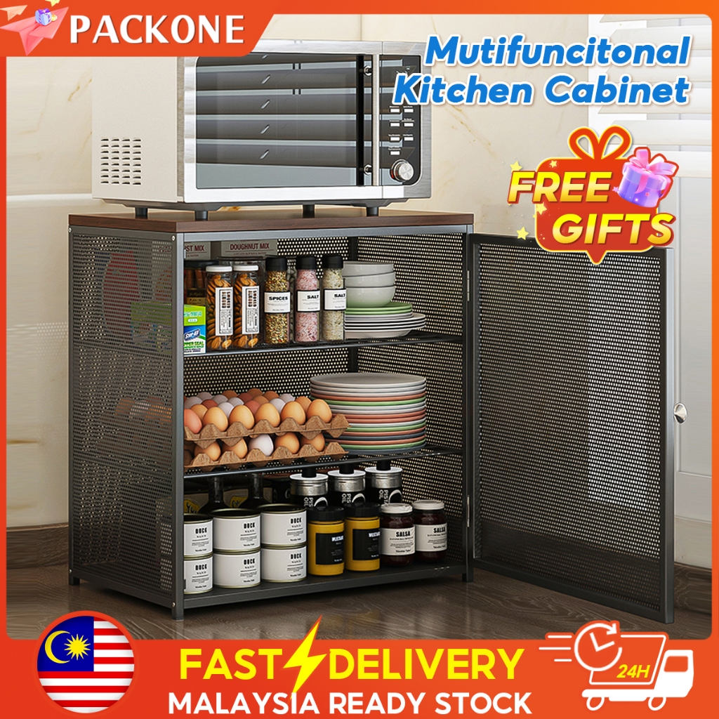 PACKONE Dish Rack Kitchen Cupboard Storage With Door Cabinet Rak Dapur ...