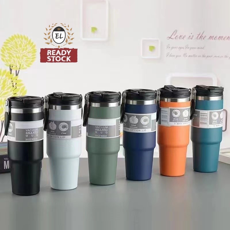 Thermos Tumbler Bottle with Handle🔥Ready Stock🔥 With Straw Stainless