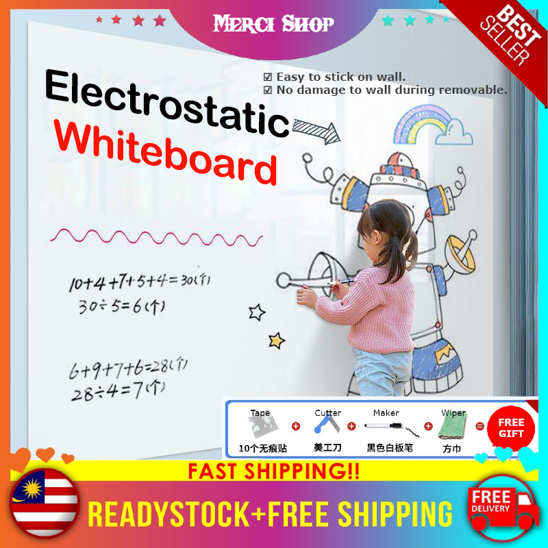 MS Electrostatic Whiteboard Wall Sticker FREE Marker Removable Peel