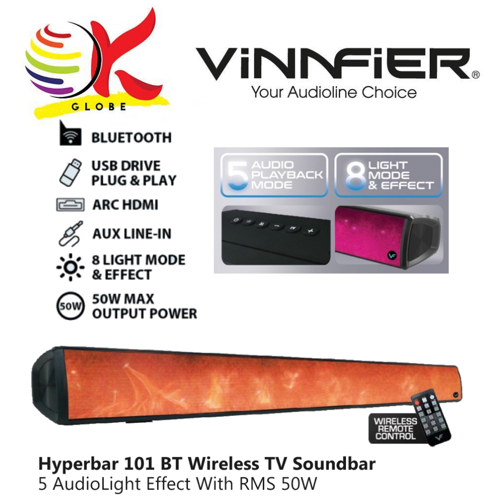 VINNFIER HYPERBAR 101 BT WIRELESS BLUETOOTH SOUNDBAR WITH 5 AUDIO LIGHT
