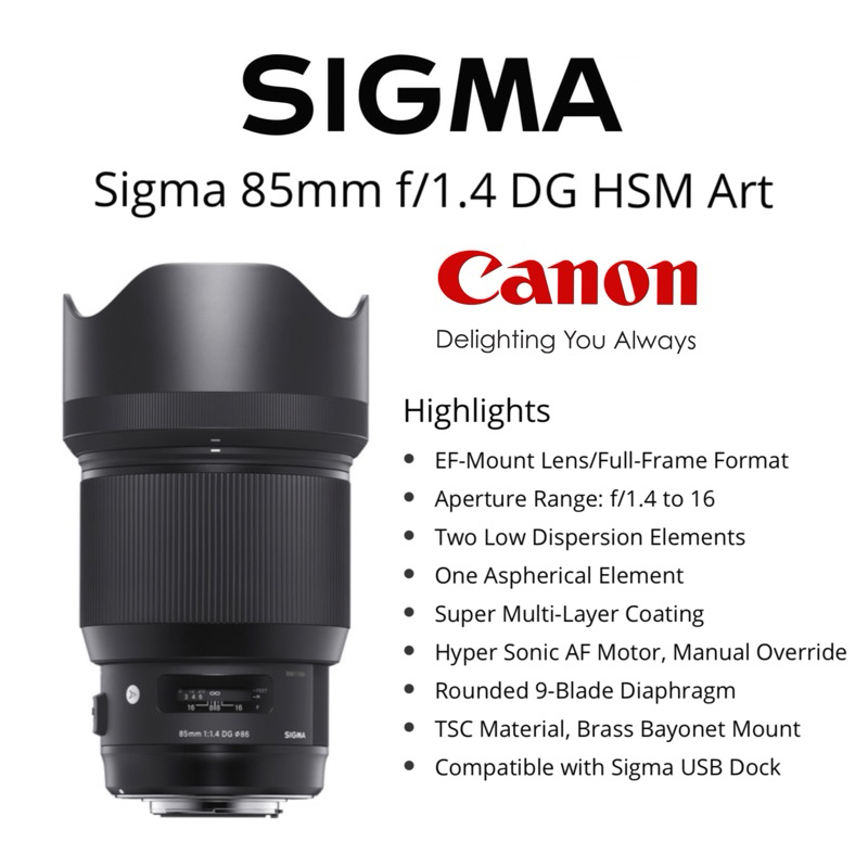 Sigma 85mm f/1.4 DG HSM Art Lens for Canon EF