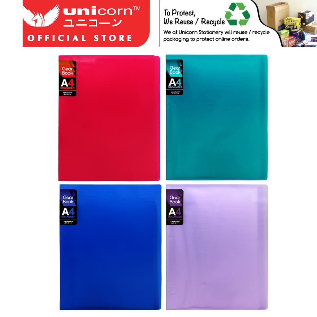 Unicorn 10/20/30/40 Pockets A4 Size Transparent Coloured Cover Clear ...