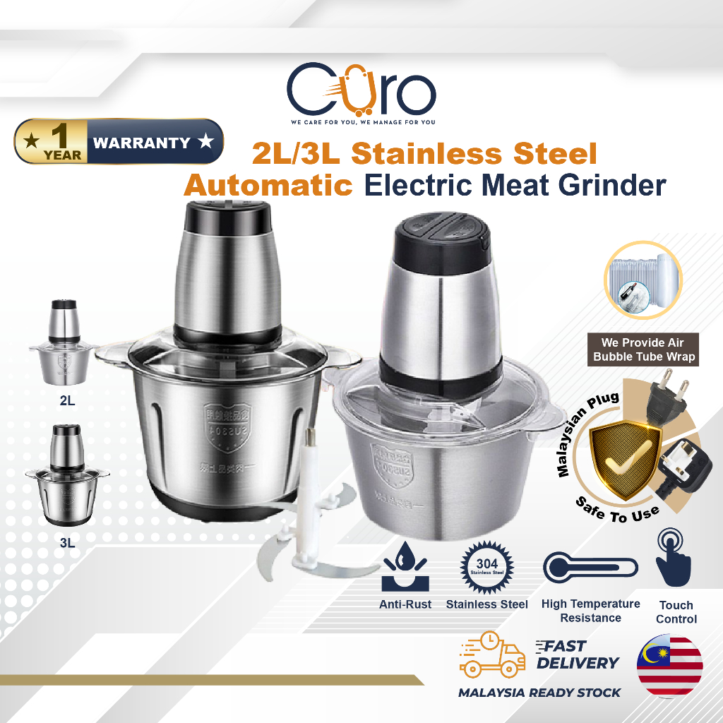 304 Stainless Steel Electric Meat Chopper Meat Grinder Mincer 2 Speeds 4  Blade 2L/3L Capacity Food Processor Cutter Meat Slicer