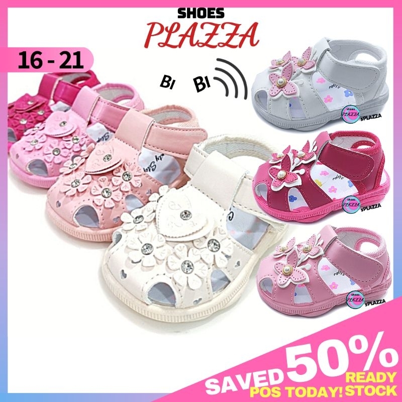 s.PLAZZA Size 16 21 Baby s Korean Bibi Sound Toddler Sandal Pink White Shoes Shopee Malaysia