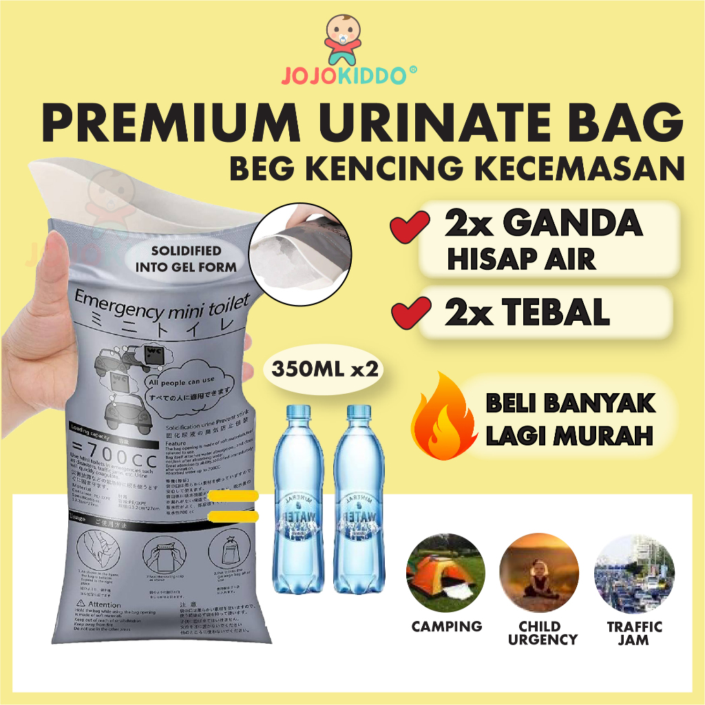 Emergency Mini Toilet Disposable Urine Bags - 10x 700cc Bags With Travel Bag