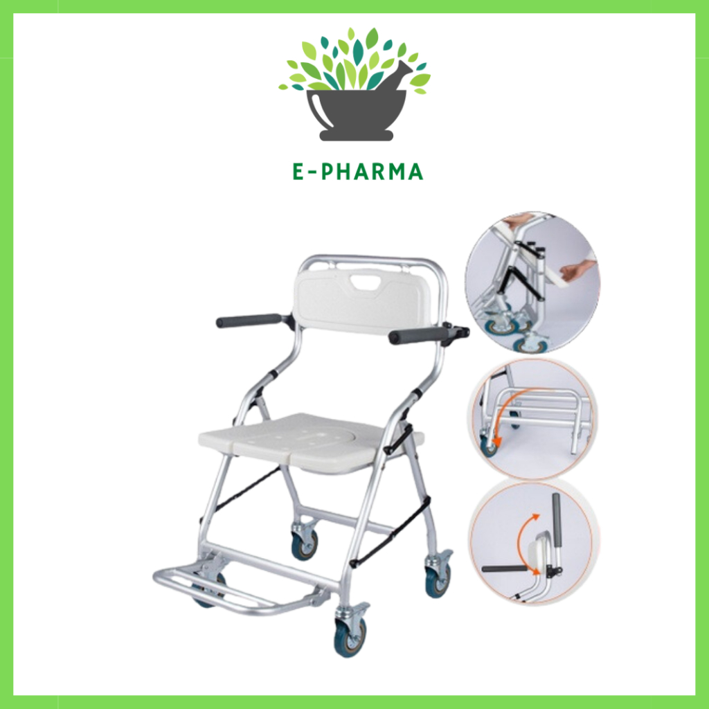 Commode Wheelchair Bathroom Shower Toilet Commode Wheelchair with