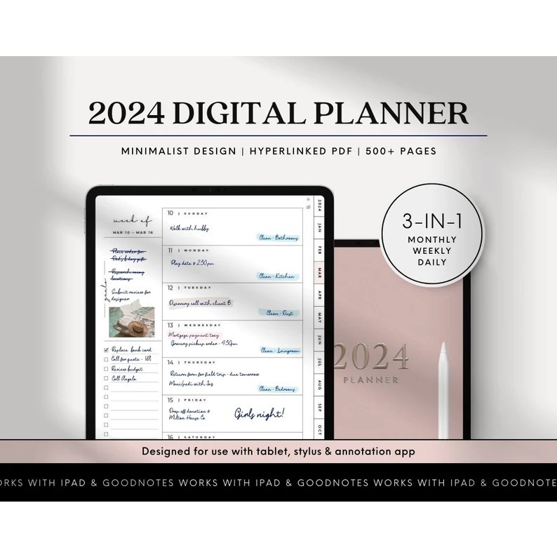 2024 Digital Planner, iPad Planner, GoodNotes Planner, Dated Daily ...