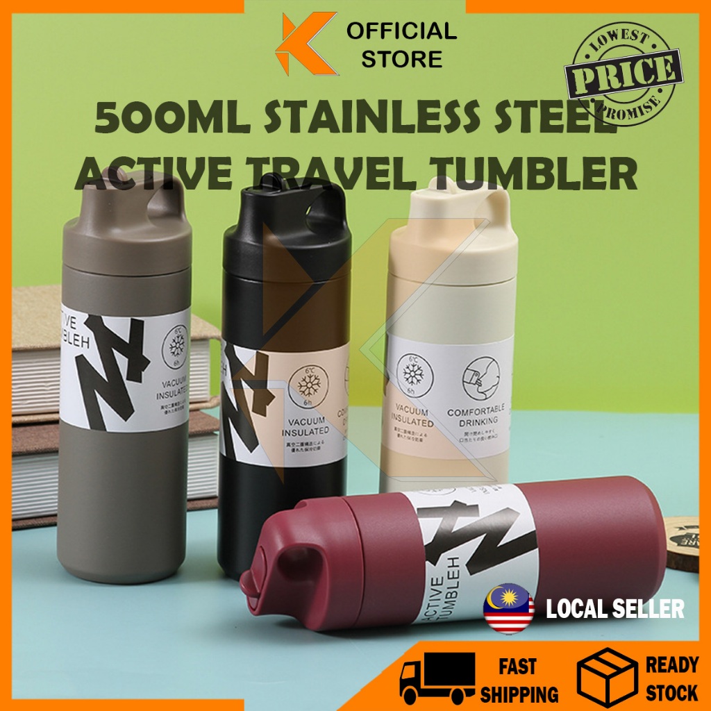 【K-Home】500ml 304 Stainless Steel Sport Thermos Flask With Straw ...