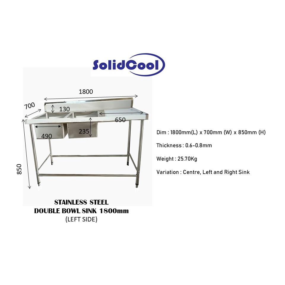 Solid cool Stainless Steel Double Bowl Sink 6 feet Commercial with ...