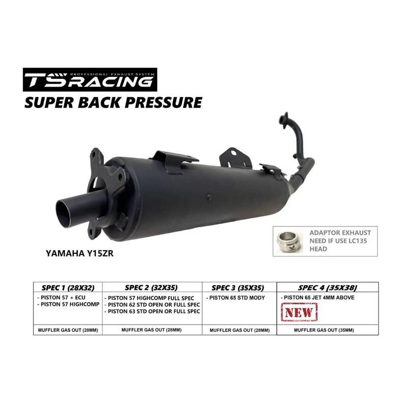 TS Racing Y15 Super Back Pressure Exhaust Racing Ekzos 28X32 32X35 ...