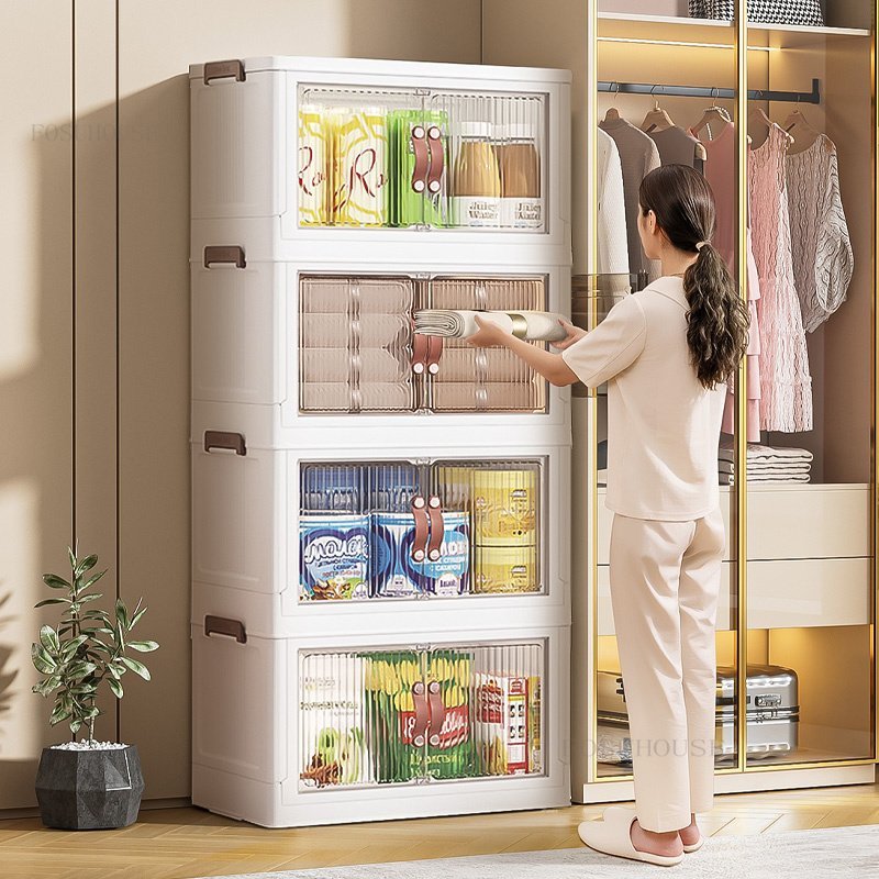3/4/5 Layers Foldable Storage Cabinet 2 Doors Storage Box Multipurpose ...