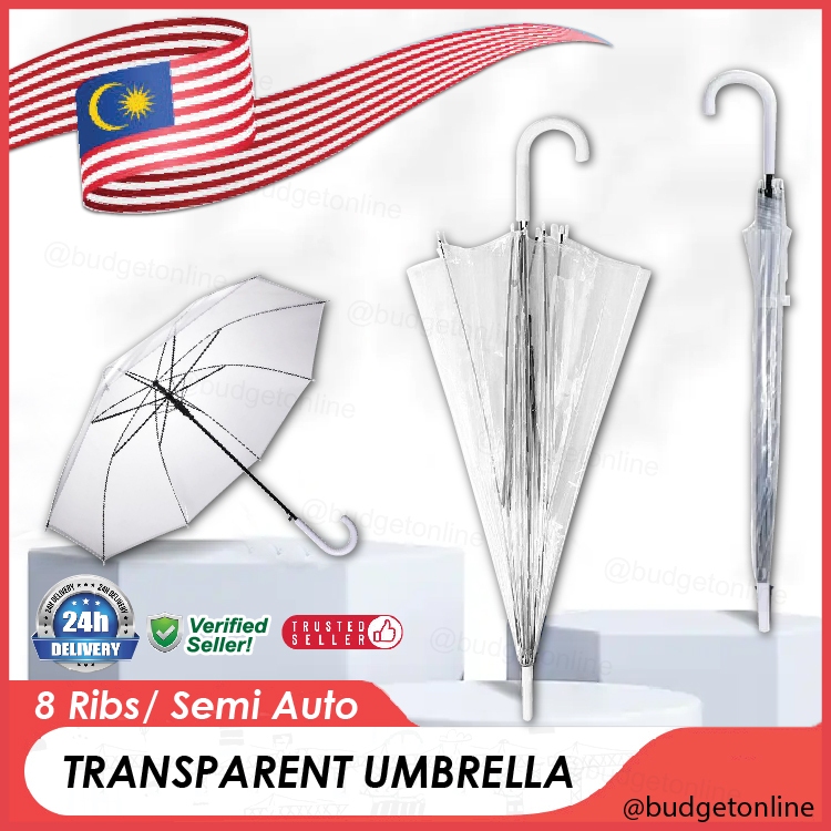 thumbnail image 2 of Clear Bubble Umbrella - Automatic Open Transparent Canopy With Crook Handle For Adults 2 of 13