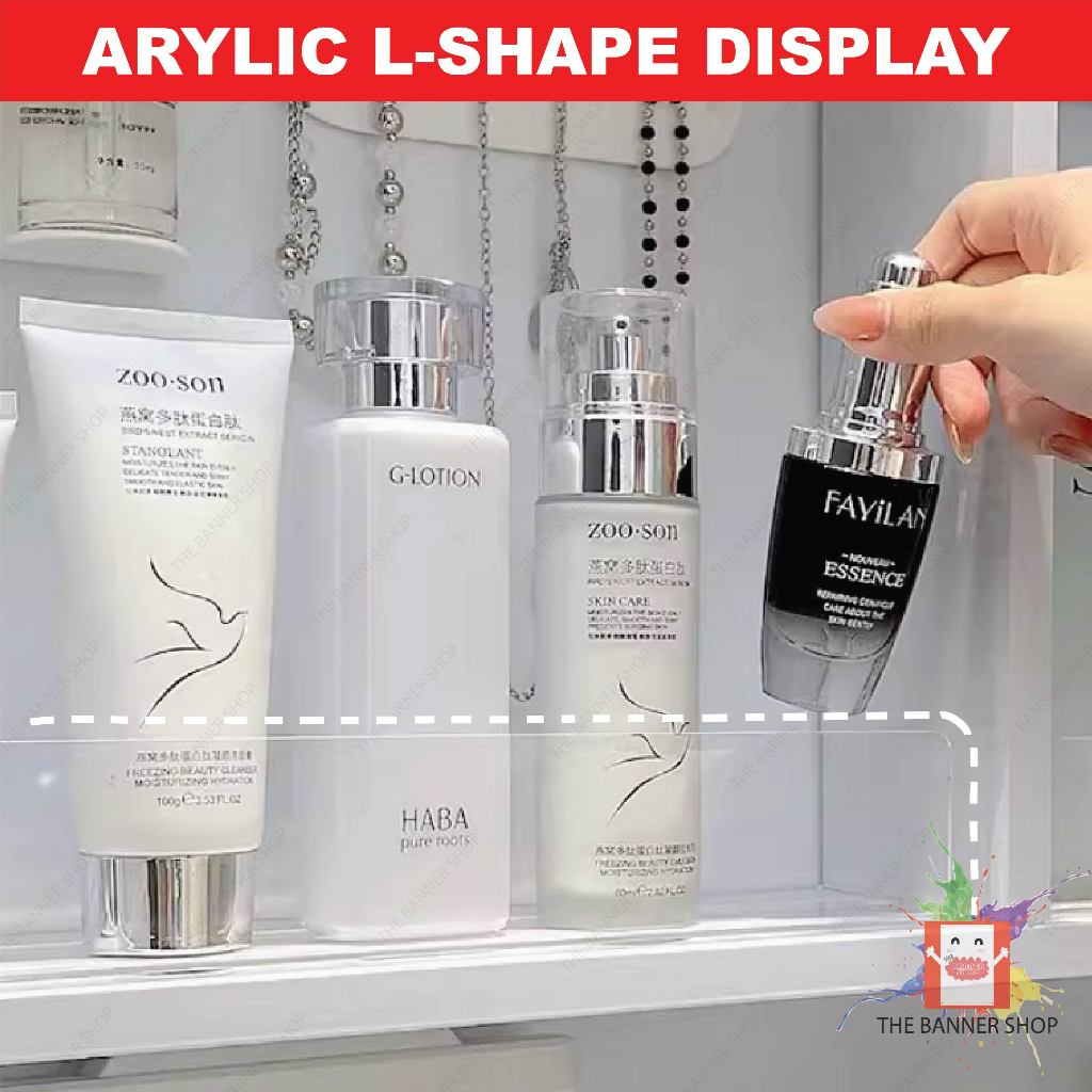 Acrylic L-Shape Display Stand, Cosmetics Display Stand Rack | Shopee ...