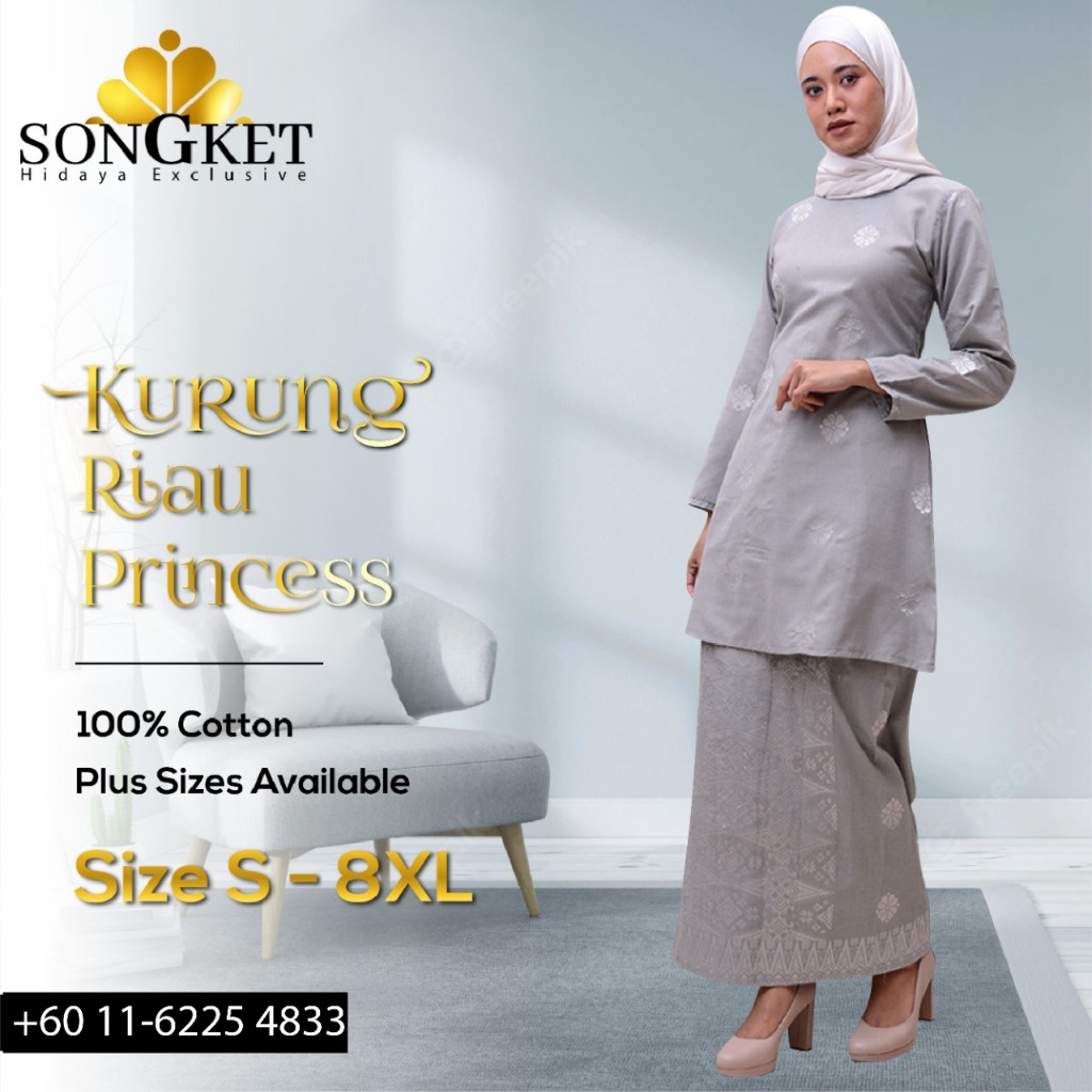 Plus Size Kurung Riau Princess 3xl 7xl Songket Tenun 100 Cotton