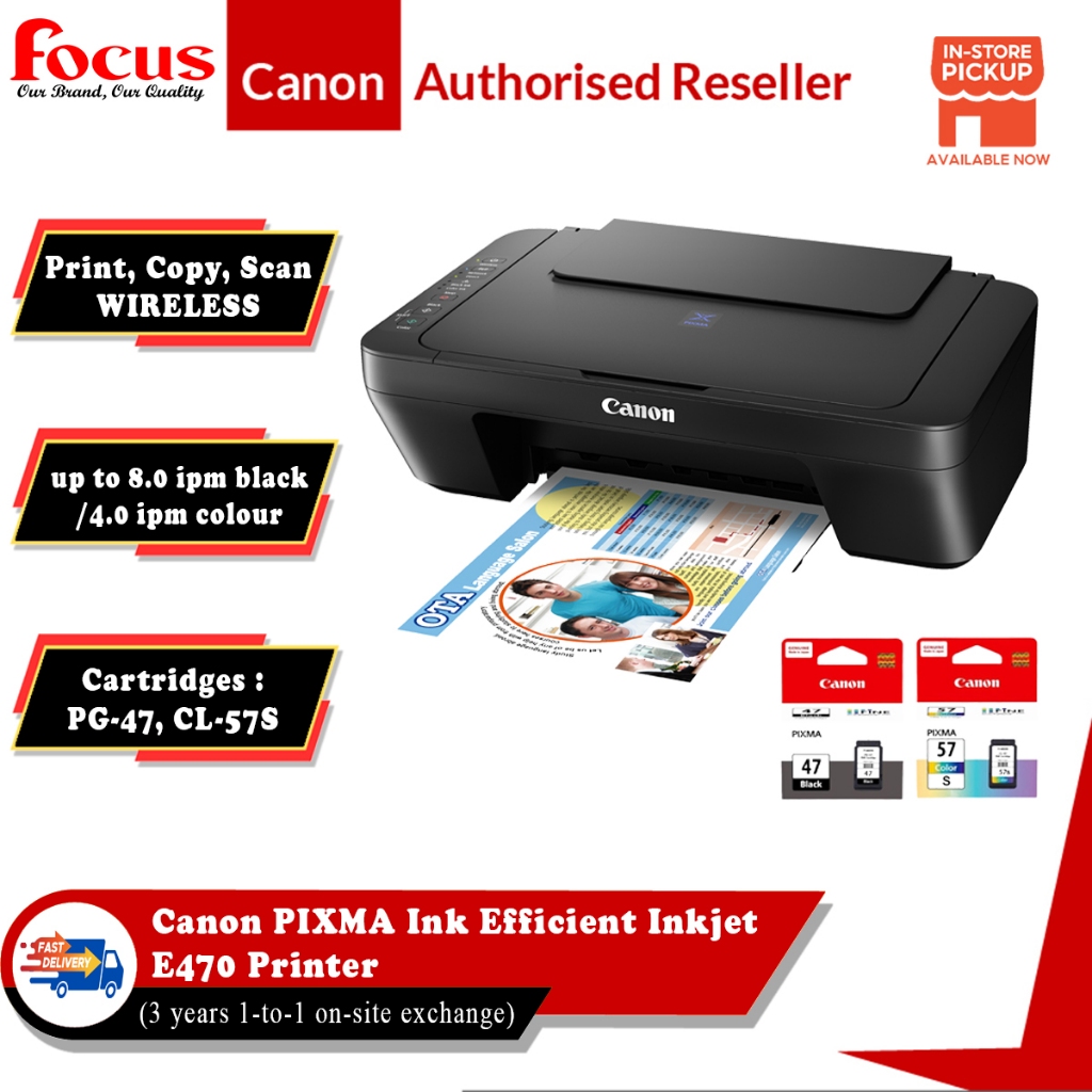 Canon Pixma E470 All-in-One Inkjet Printer (Black) 