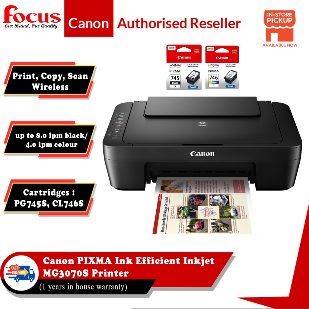 Canon Pixma Mg3070S Compact Wireless Printer All-In-One With Low-Cost ...