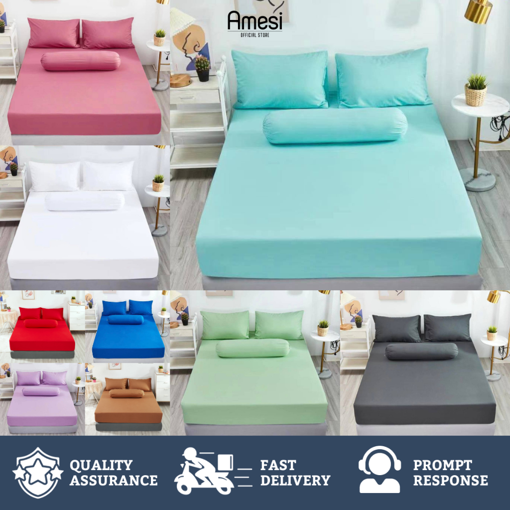 10 Plain Colors Premium Fitted Bedsheet Cadar Set Tilam Getah Keliling ...