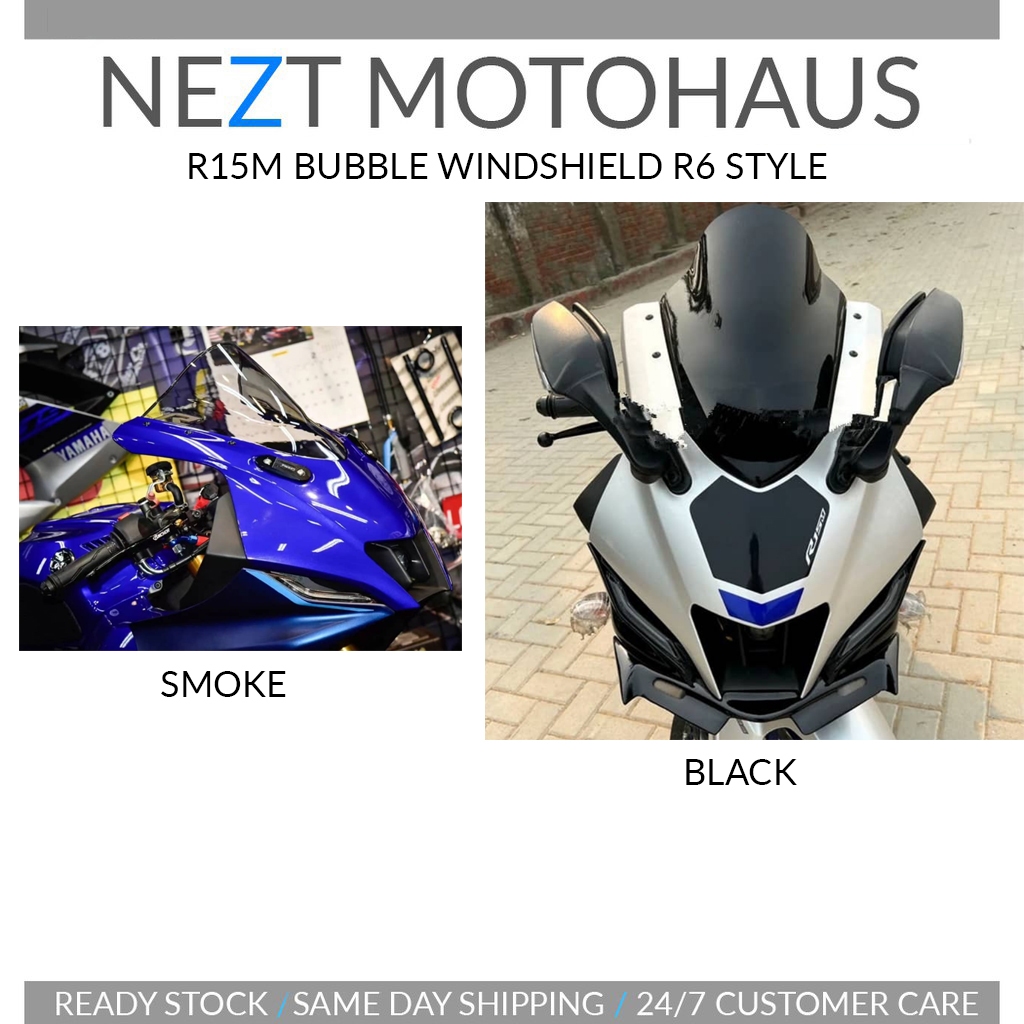 Yamaha R15M WINDSHIELD VISOR R6 STYLE BUBBLE ( SMOKE / BLACK ) | Shopee ...