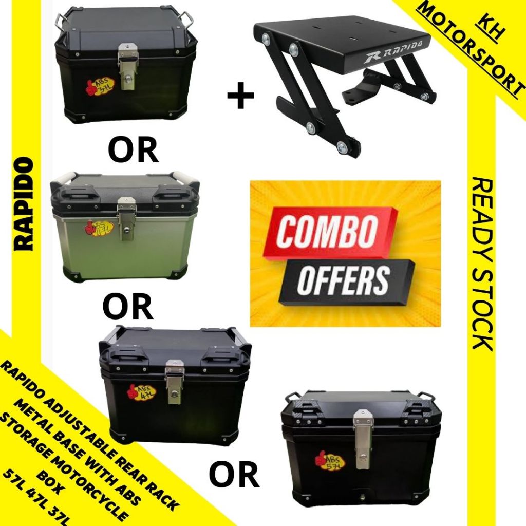 COMBO OFFER !! RAPIDO Adjustable Rear Rack Metal Base With ABS Storage ...