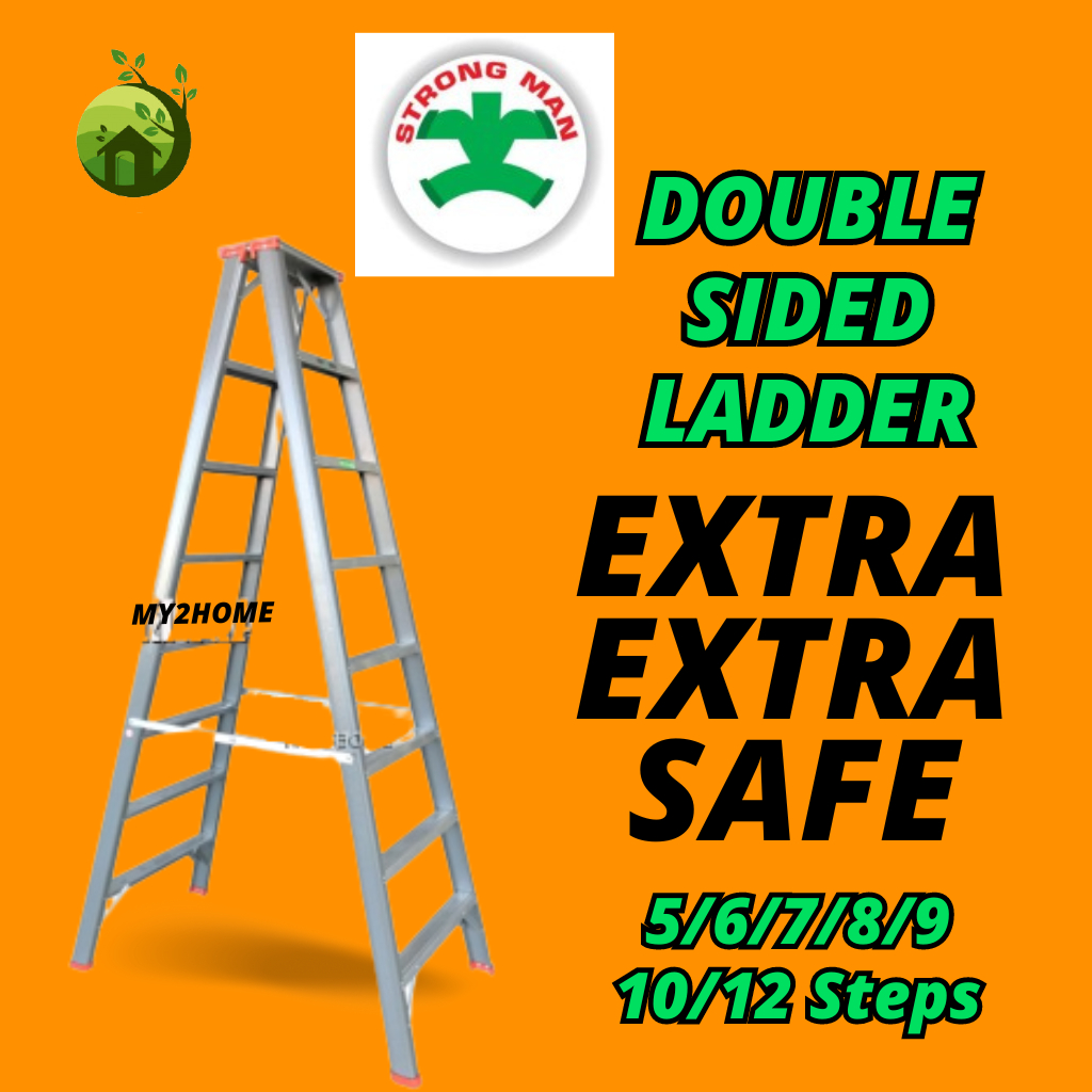 Strongman Heavy Duty Double Sided Ladder Aluminium Tangga Lipat Heavy Duty Step Ladders