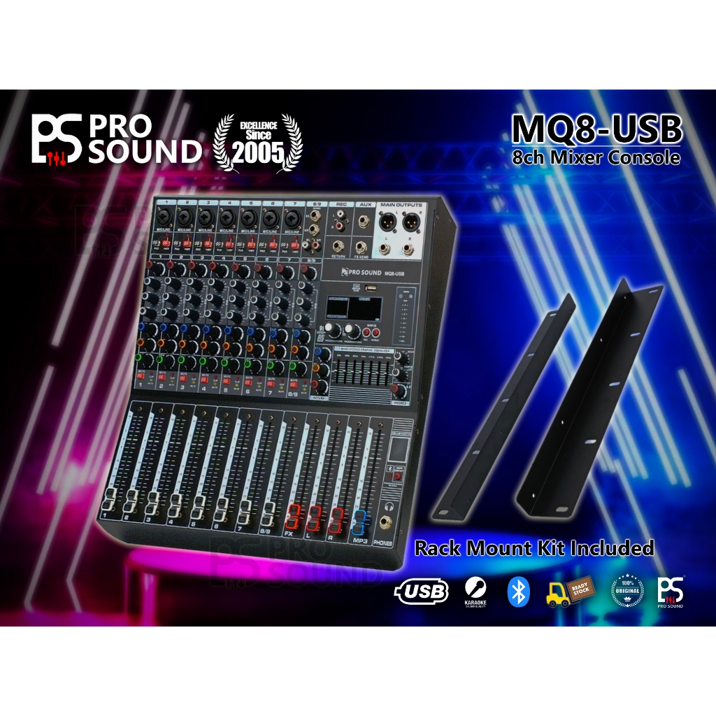 PS Pro Sound MQ8 USB 8 Channel Input Mixer Console 99DSP Effects