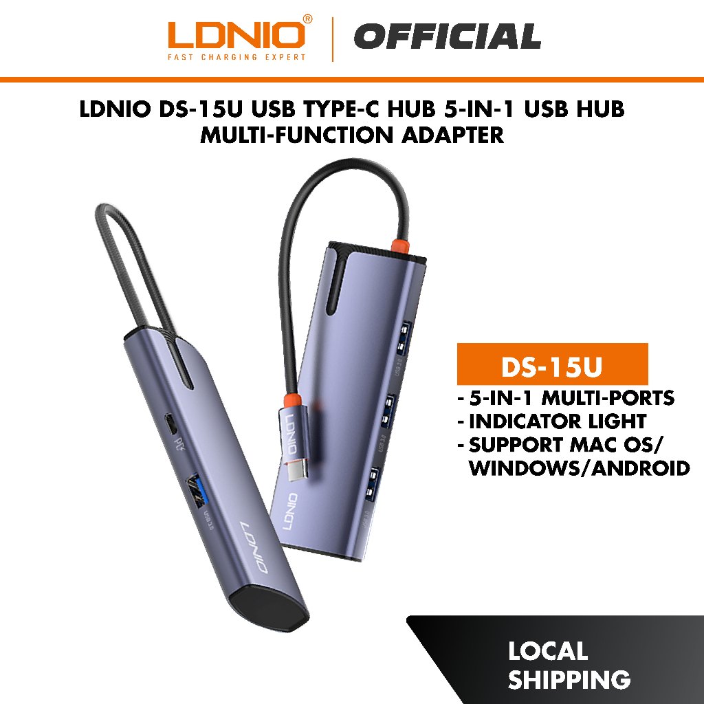 LDNIO DS-15U 5-in-1 USB Type-C Hub Adapter for MBook Pro & Type-C ...