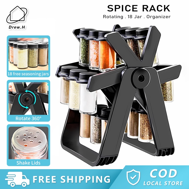 Spice rack Ferris Wheel Rotatable Glass Seasoning Rack Set Seasoning Spice Jar With 18 Cans