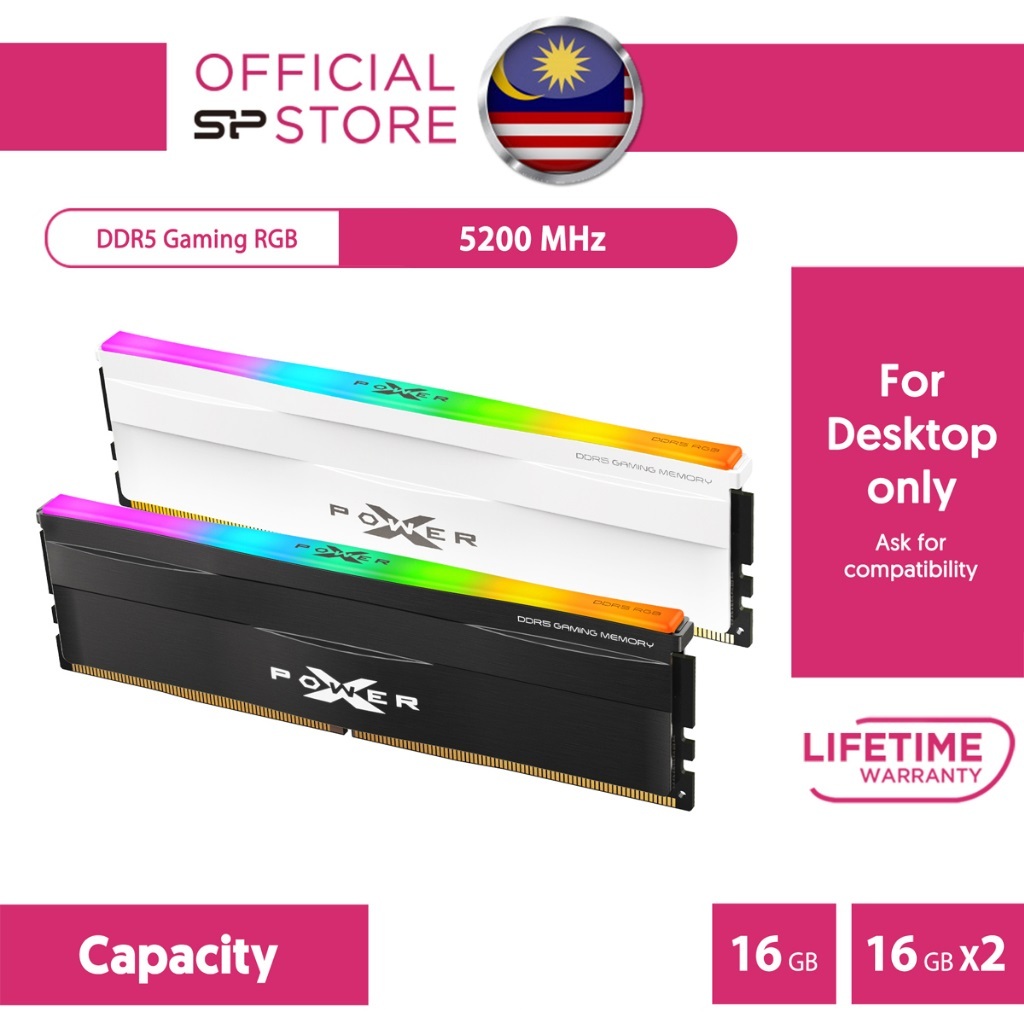 Silicon Power RGB DDR5 RAM Memory 16GB/16GBx2 5200Mhz UDIMM Desktop PC